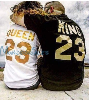 King y Queen camisetas letras doradas